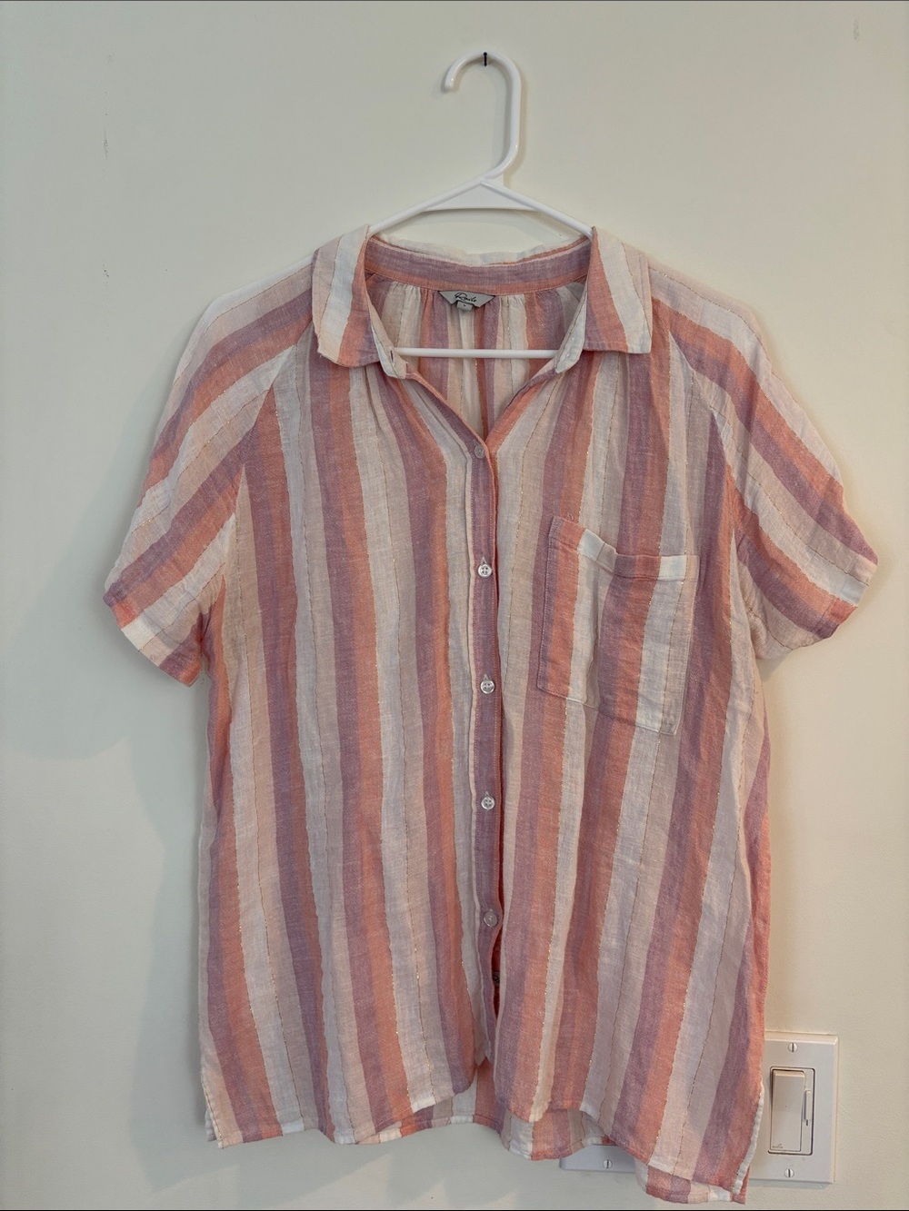 Rails Short-Sleeve Striped Button-Down in Pink, Cream, and Mauve